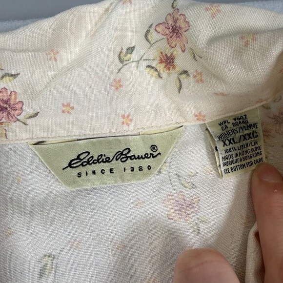Vintage 90s Eddie Bauer Women XXL Linen Floral Maxi Dress Cream Short Sleeve - Picture 2 of 9